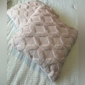 Light Pink Decorative Throw Pillow Covers 16” X 16” Set Of 2 Faux Wool Square